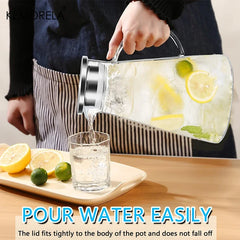 Pichet à eau Transparent en verre résistant à la chaleur, bouilloire et tasses d'eau froide avec poignée, pichet domestique de grande capacité, 1/2 pièces