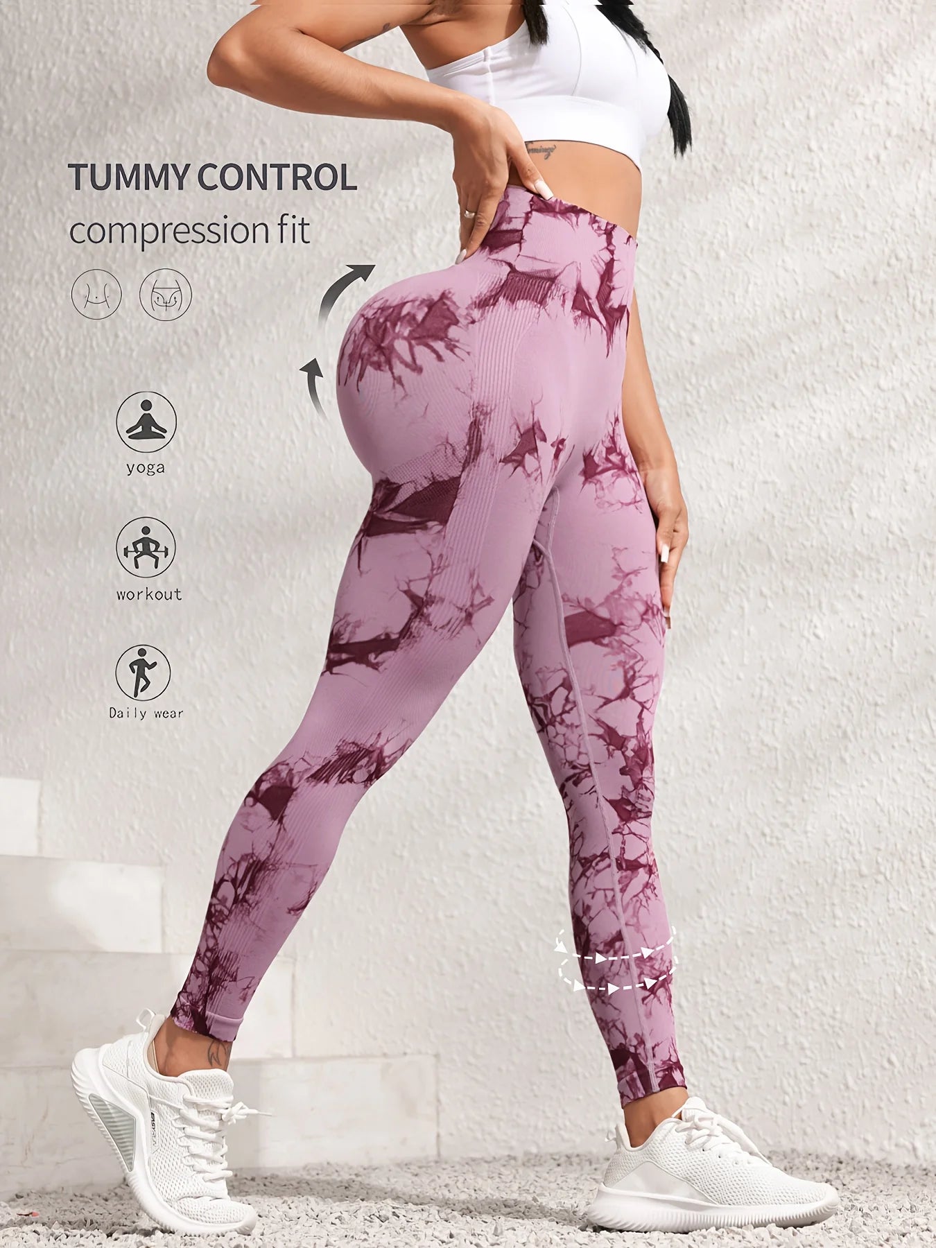 Women's seamless gym leggings, yoga pants, tie-dye, exercise tights, tummy control, high waist, workout pants