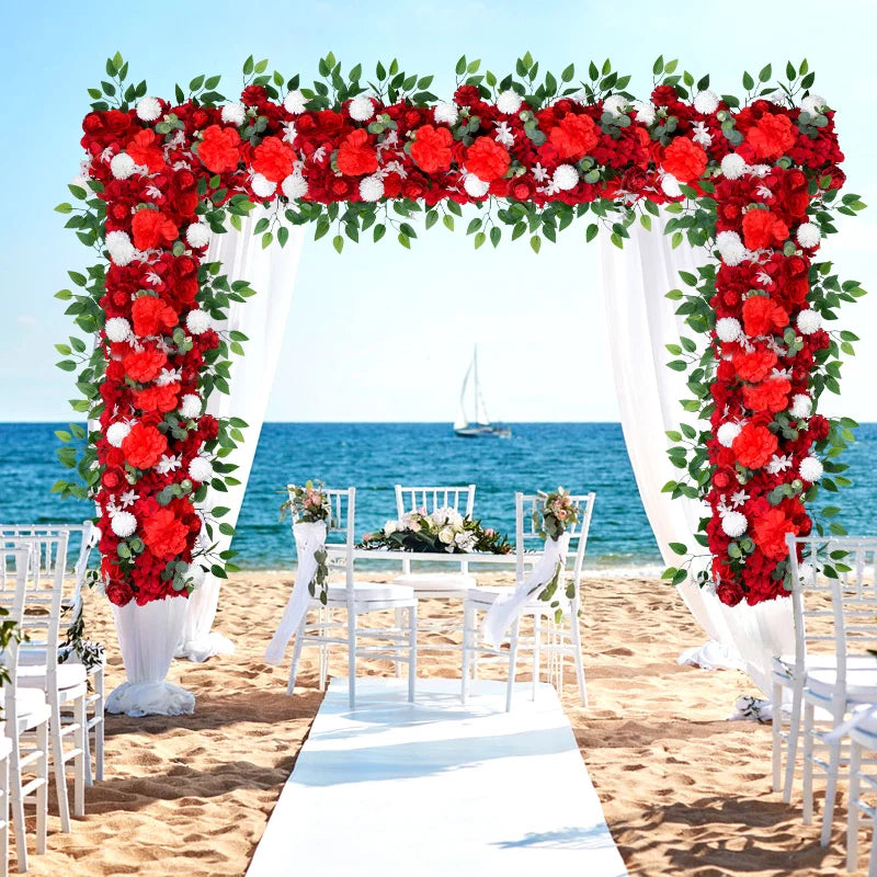 100cm DIY Wedding Flower Wall Decoration Arrangement Supplies Silk Peonies Artificial Rose Floral Row Decor Sea Bow Backdrop