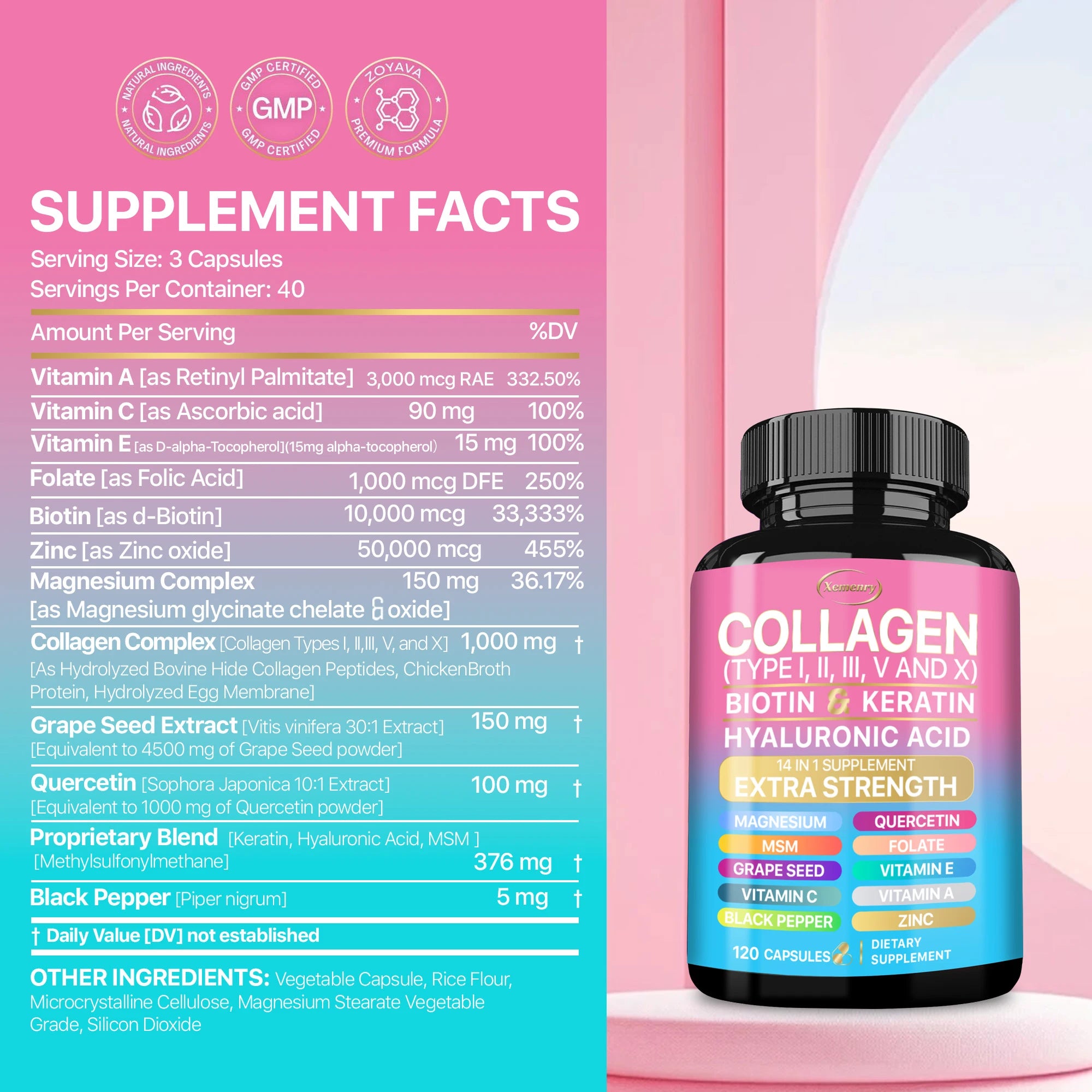 Supplément de collagène - Soutient la santé de la peau, augmente l'immunité et maintient le bien-être global, anti-âge