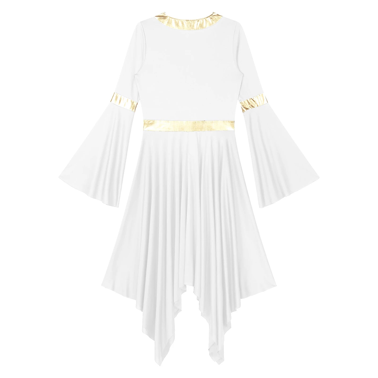 Robe de danse lyrique à manches longues pour femmes, robe à ourlet irrégulier, costume de spectacle liturgique, vêtements de danse modernes, culte de la chorale d'église