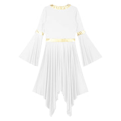 Robe de danse lyrique à manches longues pour femmes, robe à ourlet irrégulier, costume de spectacle liturgique, vêtements de danse modernes, culte de la chorale d'église