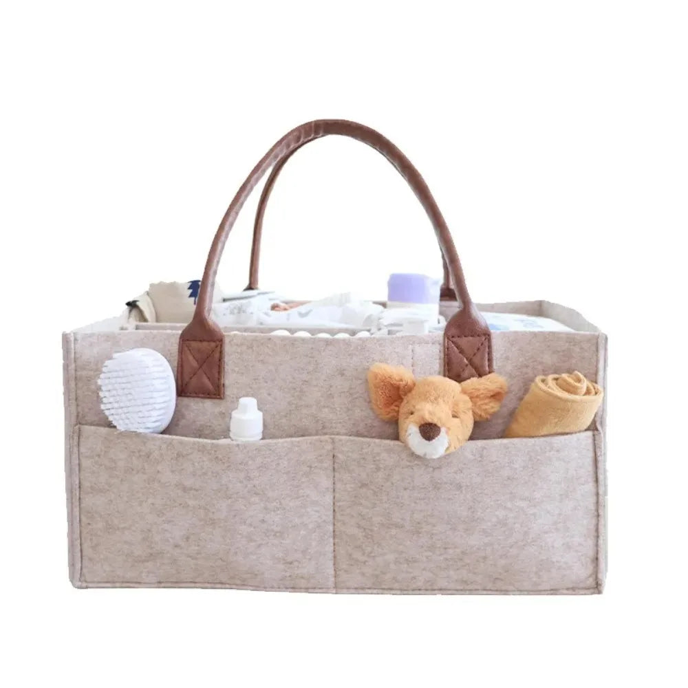 Panier de rangement en feutre pour bébé, panier de rangement pour pépinière, sac à couches pour nourrissons avec poignée, porte-mouche à langer pour enfants, grande poche