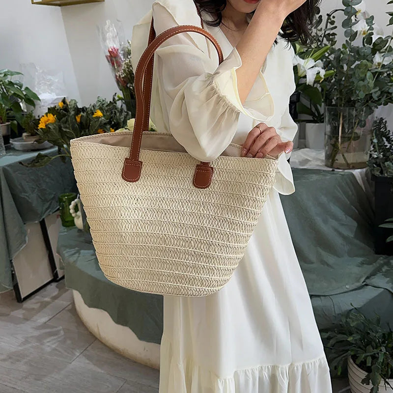 Sac à bandoulière de grande capacité pour femmes, panier tissé en paille d'été, sac à main de luxe de styliste, sac de plage, fourre-tout de shopping Bali