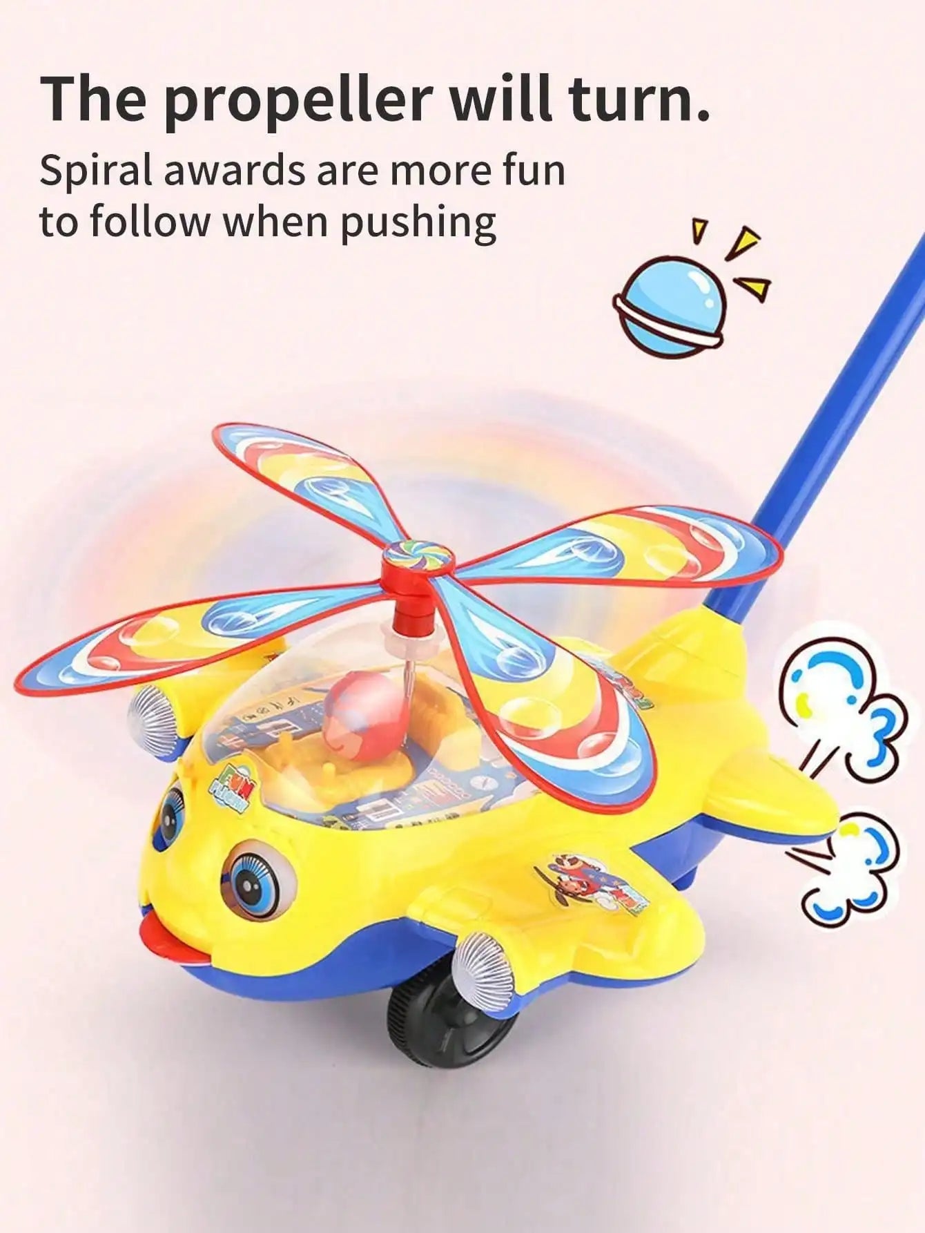 Dessin animé avion jouet chariot jouet éducatif pour enfants en bas âge enfants apprentissage marche main pousser avion jouet pousser