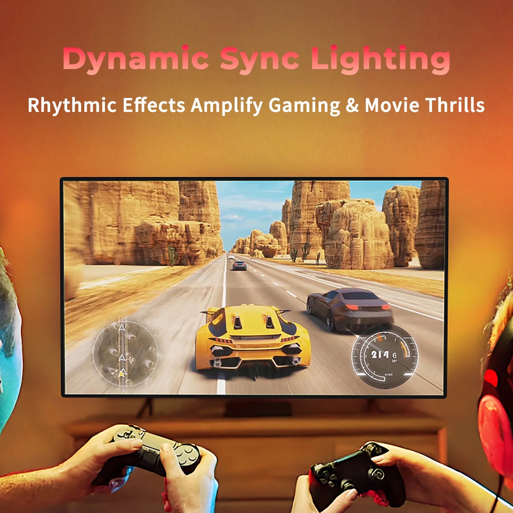 Rétroéclairage TV LED HDMI Sync avec éclairage d'ambiance dynamique |   Fonctionne avec TV Box/PS5 |   Plug & Play, Mode de jeu