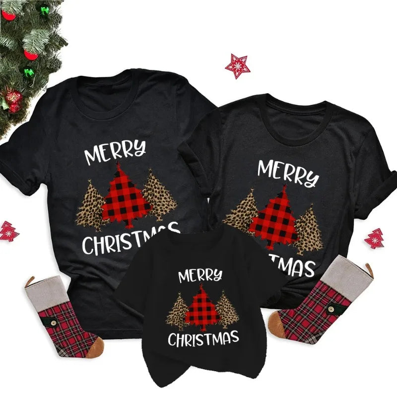 T-shirt imprimé arbre de Noël pour la famille, chemises de Noël, vêtements assortis pour la famille, tenues de vacances, hommes, femmes, enfants