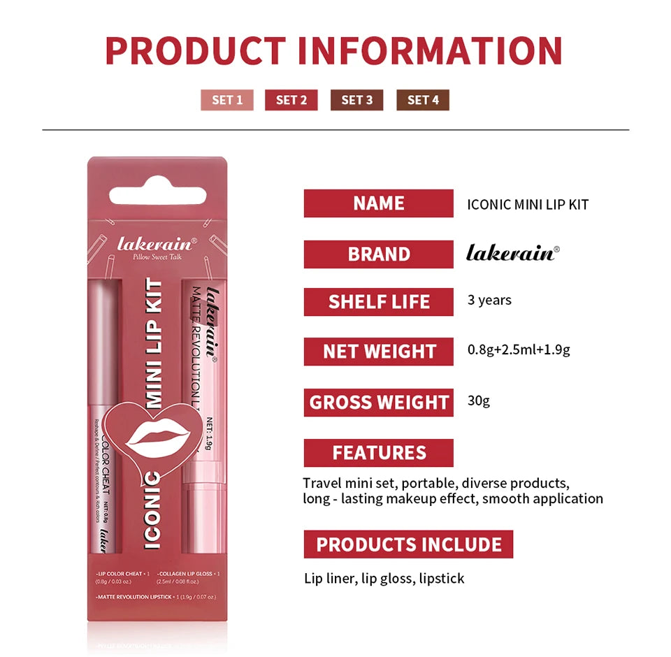 Ensemble de crayons à lèvres et rouge à lèvres, 3 pièces/ensemble, imperméable, longue durée, maquillage mat, Mini ensemble de voyage, cosmétiques pour femmes