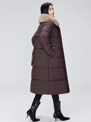 Parka d'hiver à col en fourrure pour femme, veste x-longue rembourrée en coton, manteau épais et chaud, Streetwear avec ceintures, vêtements d'extérieur Slim, à la mode, 2025