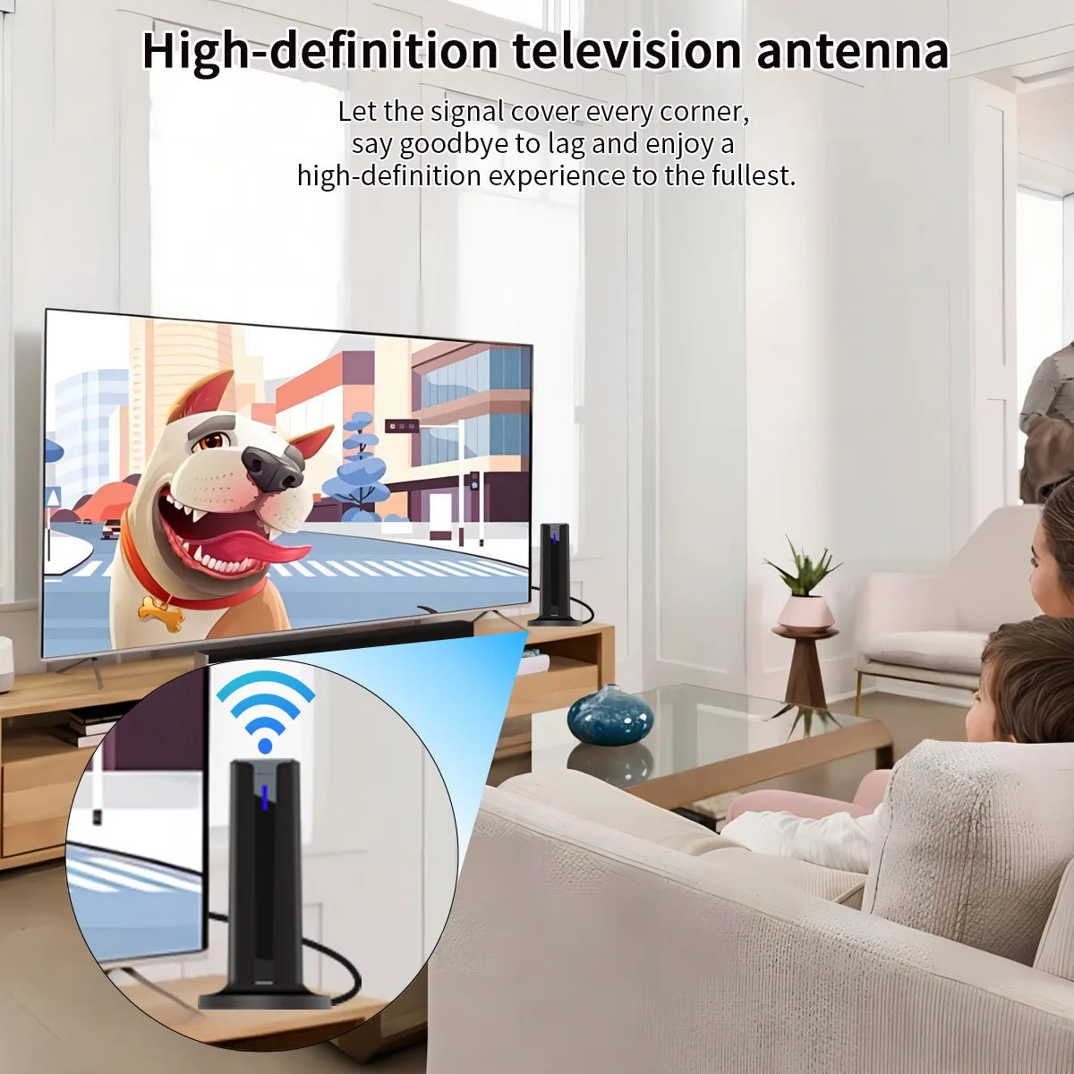 Antenne numérique 6000 milles 25DBI pour Smart TV intérieure avec base 3M-Stick, 360 ° &Receception longue portée 4k 1080p pour les canaux locaux