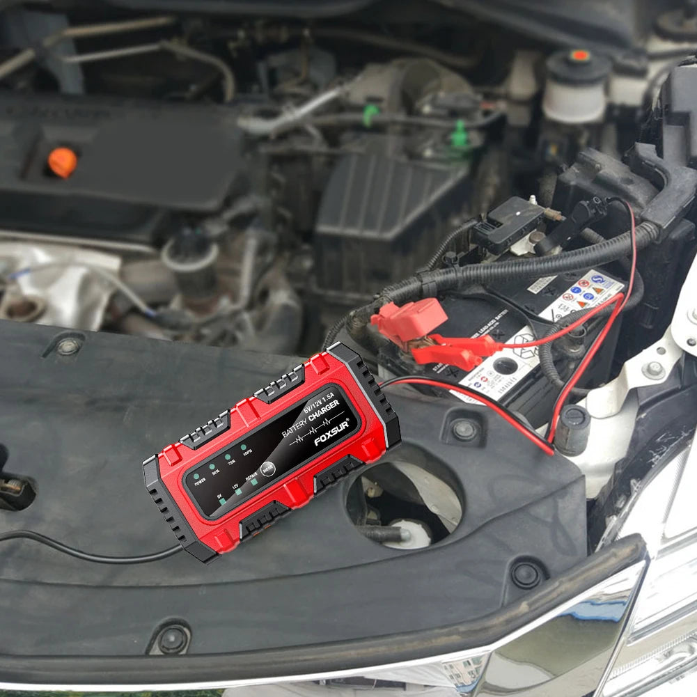 6V 12V 1.5A Electric Car Battery Charger, for Electric Motorcycles, Smart, for Car, Truck, Boat, SUV, AGM GEL Lead-Acid Batteries