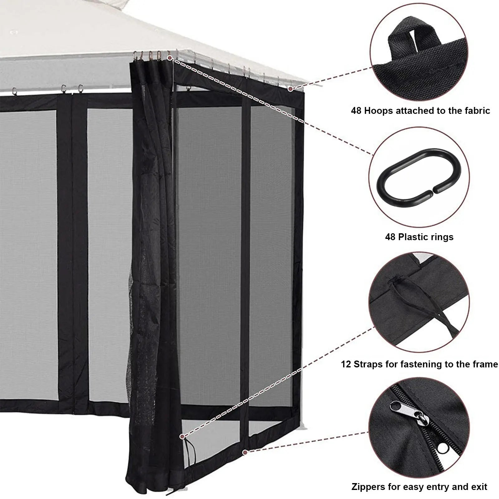 Mosquito Net with Zipper for Garden, Mosquito Net Curtain for Gazebo, Outdoor