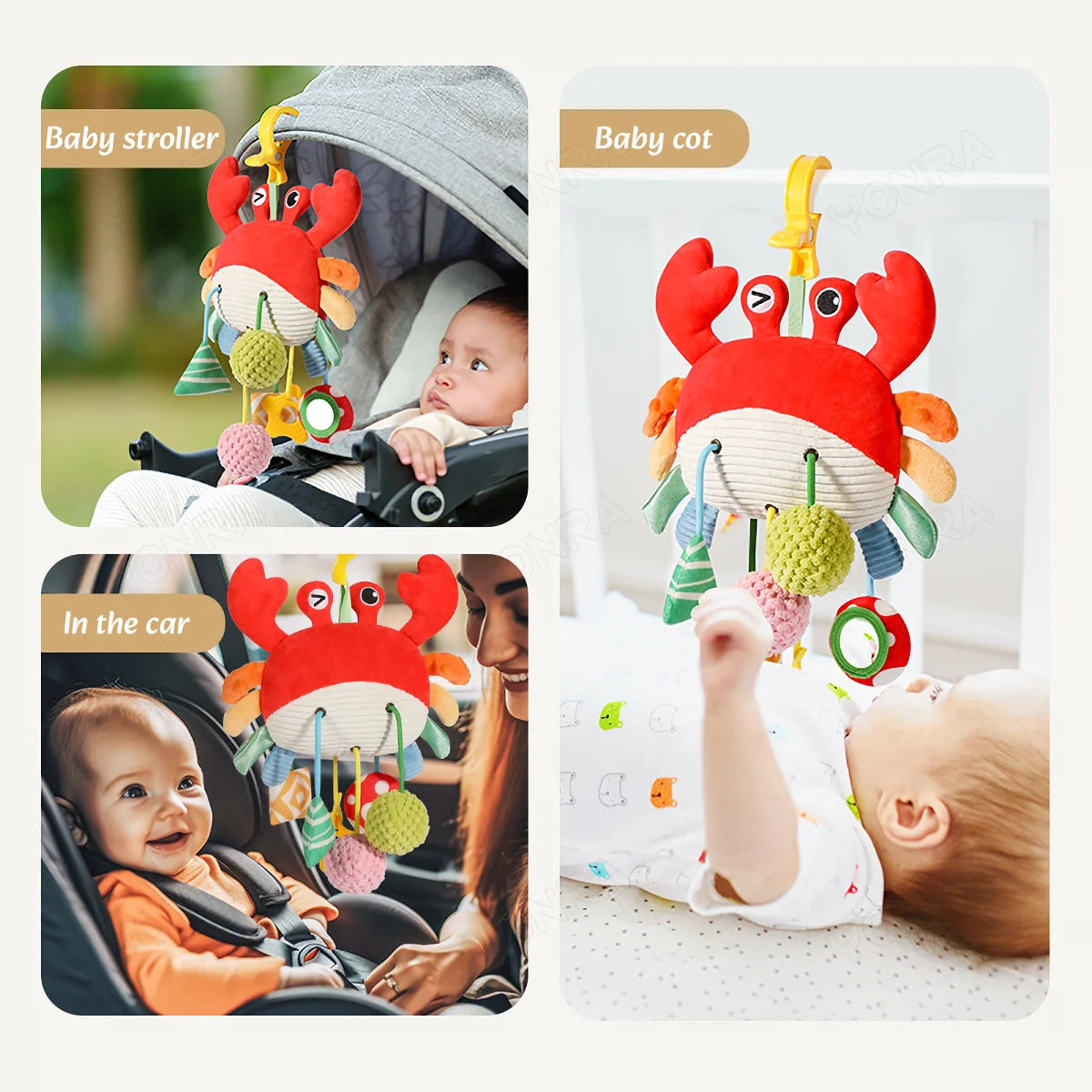 Jouets mentaires oriels de ficelle de nervure en peluche avec hochet, jouets Montessori pour bébés, tout-petits, berceaux, cadeaux d'anniversaire, jouets de voyage