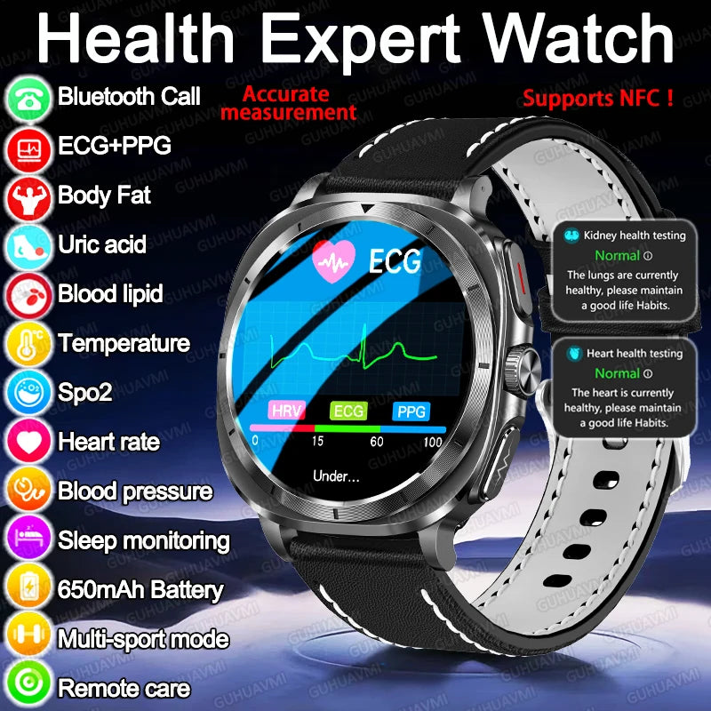 Montre connectée pour hommes, nouveau niveau Expert, santé, ECG + PPG, moniteur Laser, acide urique, graisse sanguine, pression artérielle, NFC, appel HD, 2025