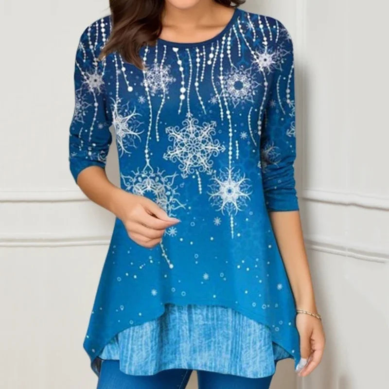 Arbre de noël femmes t-shirt mode col rond à manches longues hauts chemises impression 3D décontracté Harajuku femme grande taille vêtements