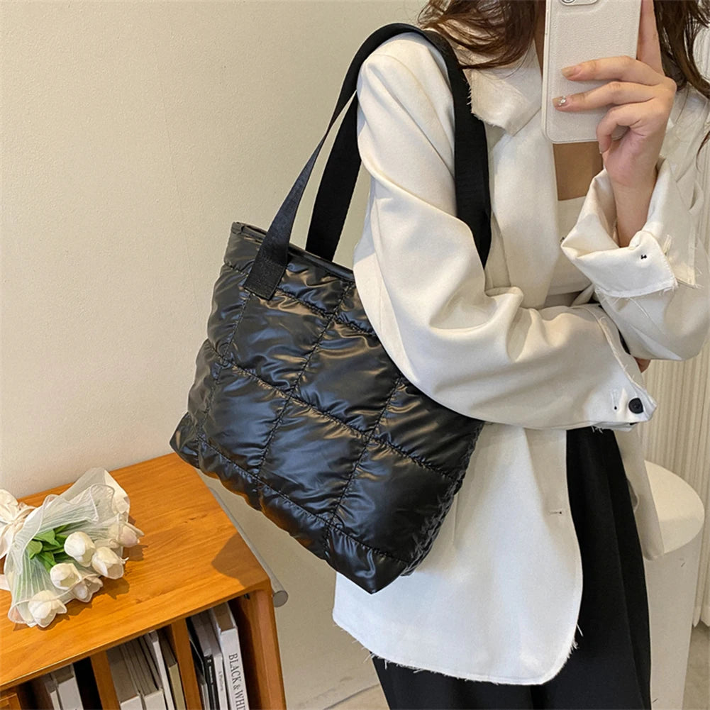 Mode femmes sac fourre-tout grande capacité coton rembourré dames fourre-tout sacs à main losange sac à provisions matelassé solide pour les voyages de loisirs