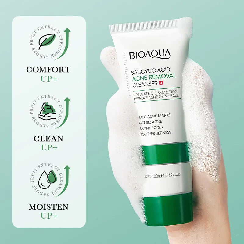 BIOAQUA acide salicylique nettoyant pour le visage traitement de l'acné hydratant contrôle de l'huile soin de la peau mousse de lavage du visage nettoyant pour le visage soins de la peau