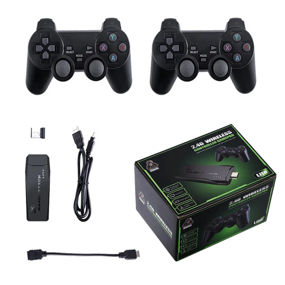 Console de jeu vidéo 2.4G, Double contrôleur sans fil, bâton de jeu 4K 10000 jeux 64 32 go, jeux rétro pour PS1/GBA Boy, cadeau de noël