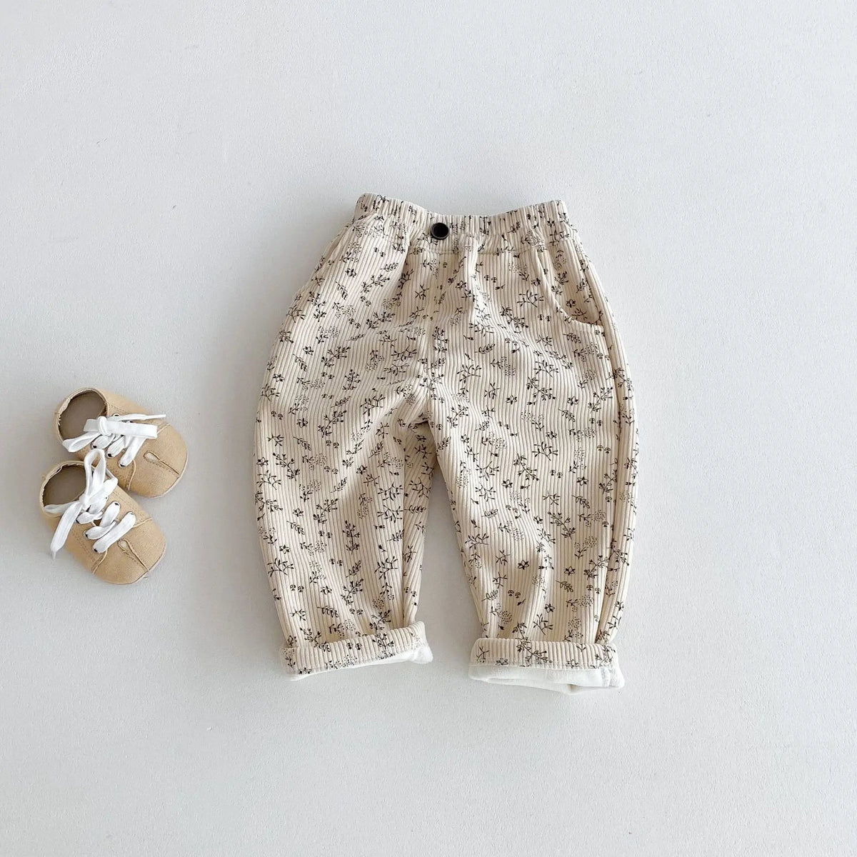 Vêtements coréens pour enfants de 0 à 5 ans, pantalons d'hiver chauds en velours côtelé imprimé Floral, doublés en polaire, pour bébés garçons et filles, 2025