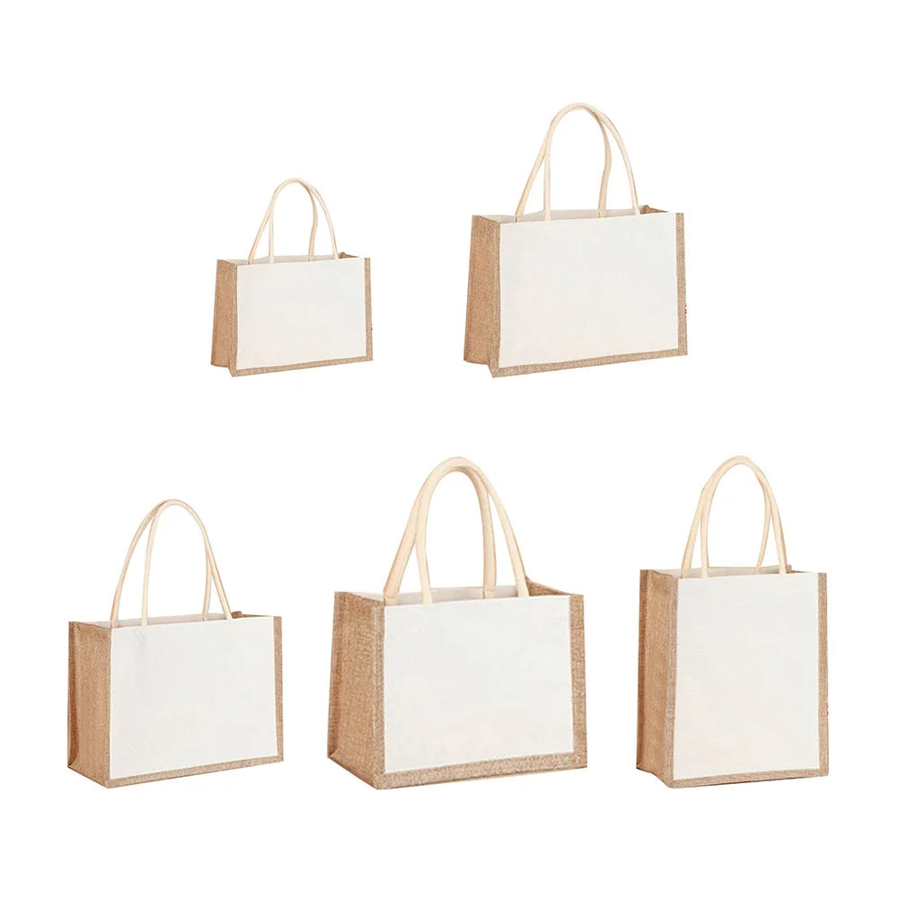 Sac fourre-tout en toile de jute réutilisable vintage, sacs en lin faits à la main, sacs à main portables pour dames, sac d'épicerie, sac cadeau d'anniversaire et de mariage