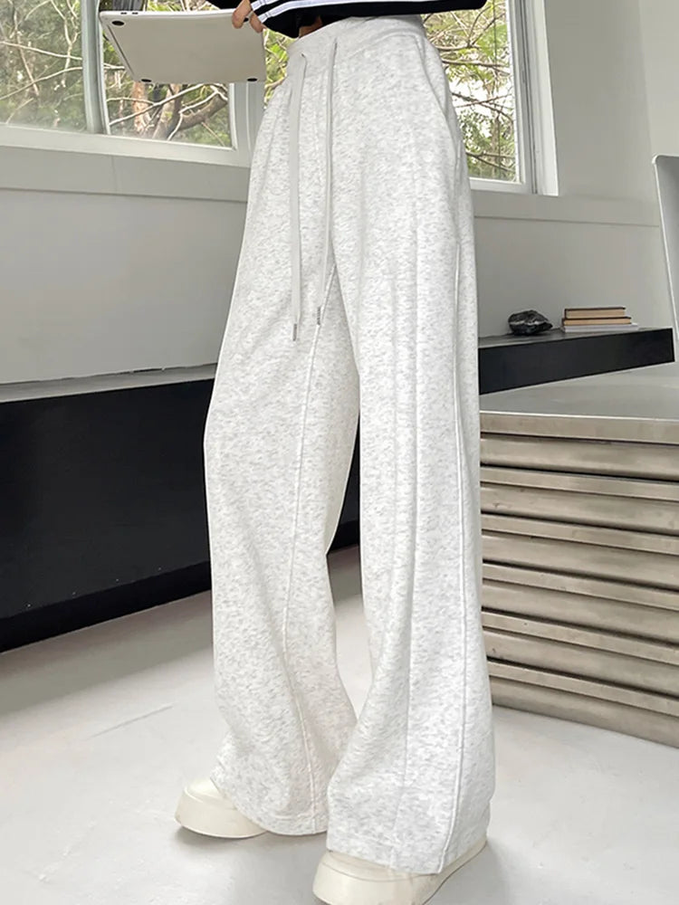 Pantalon de sport élastique pour femmes, basique, blanc, gris, noir, jambes larges, droit, polyvalent, taille haute, survêtement