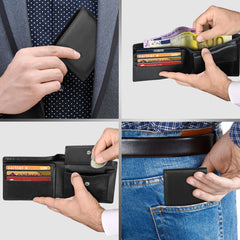 Portefeuille en cuir véritable pour hommes, classique, noir, souple, poche pour monnaie, porte-carte de crédit
