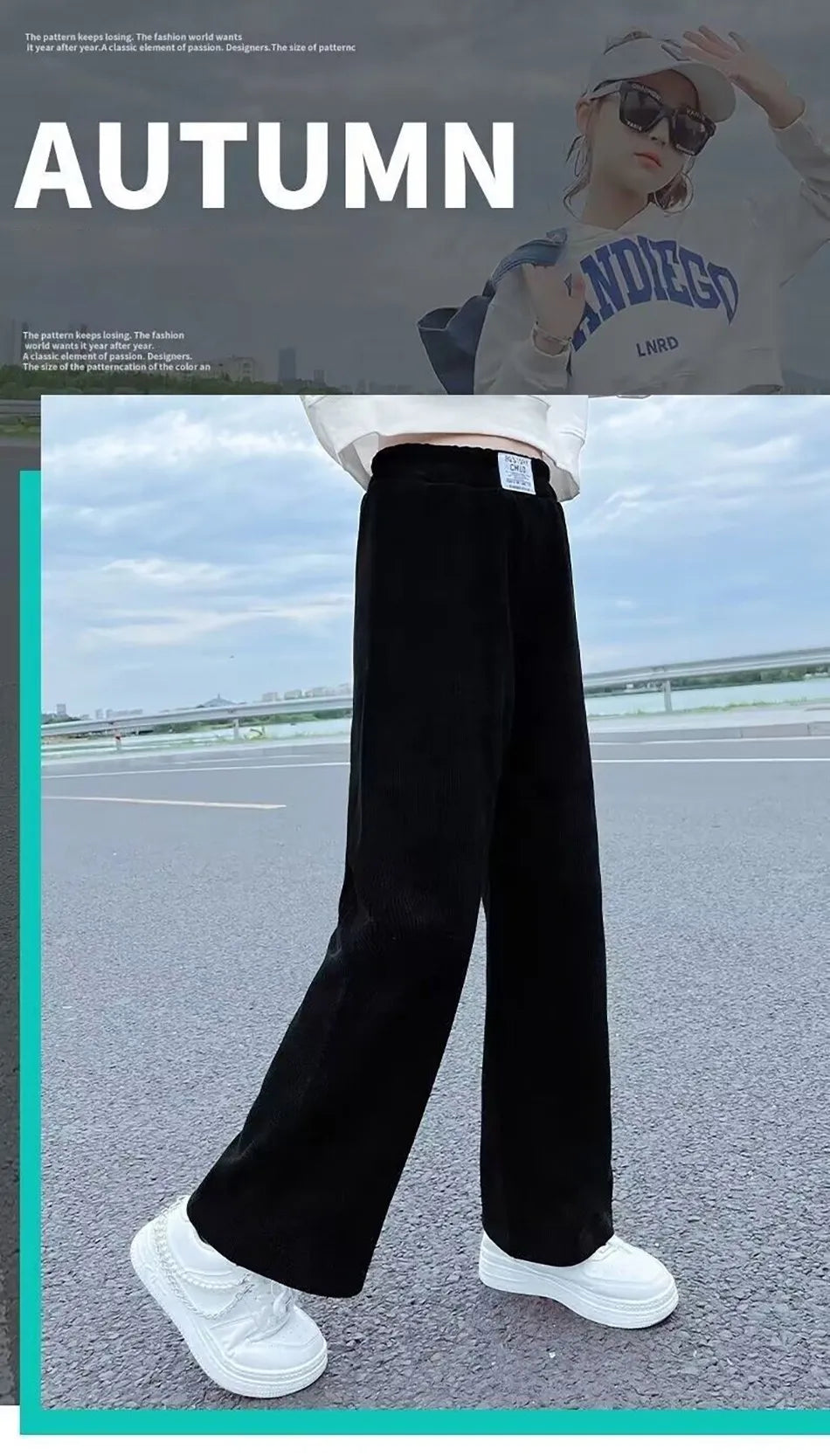 Pantalons à jambes larges pour filles, en velours côtelé, décontractés, à jambes droites, tendance, pantalons longs amincissants, nouvelle collection printemps et automne
