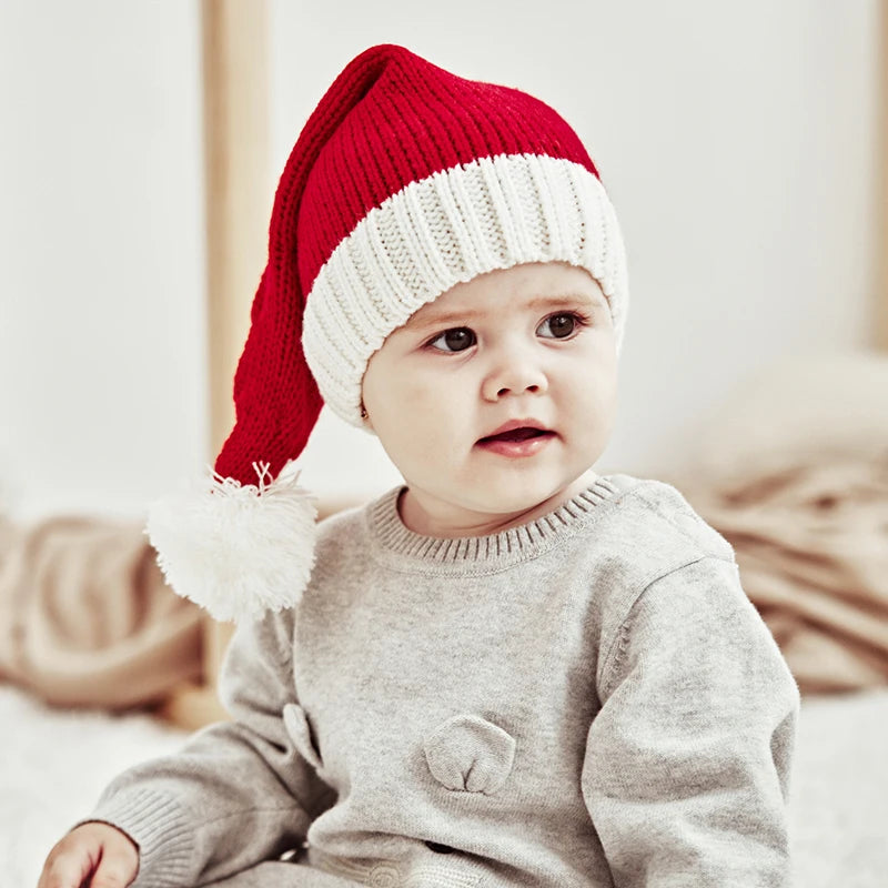 Chapeau de noël tricoté pour bébé, mignon, pompon, bonnet doux pour adulte et enfant, chapeau de père noël, cadeau du nouvel an pour enfant, décoration de noël 2023