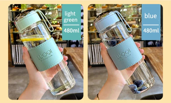 Bouteille en verre Portable de 340ML et 480ML, mignonne, résistante à la chaleur, pour boire de l'eau froide, du jus de thé, avec couvercle à vis, filet filtrant facile à transporter