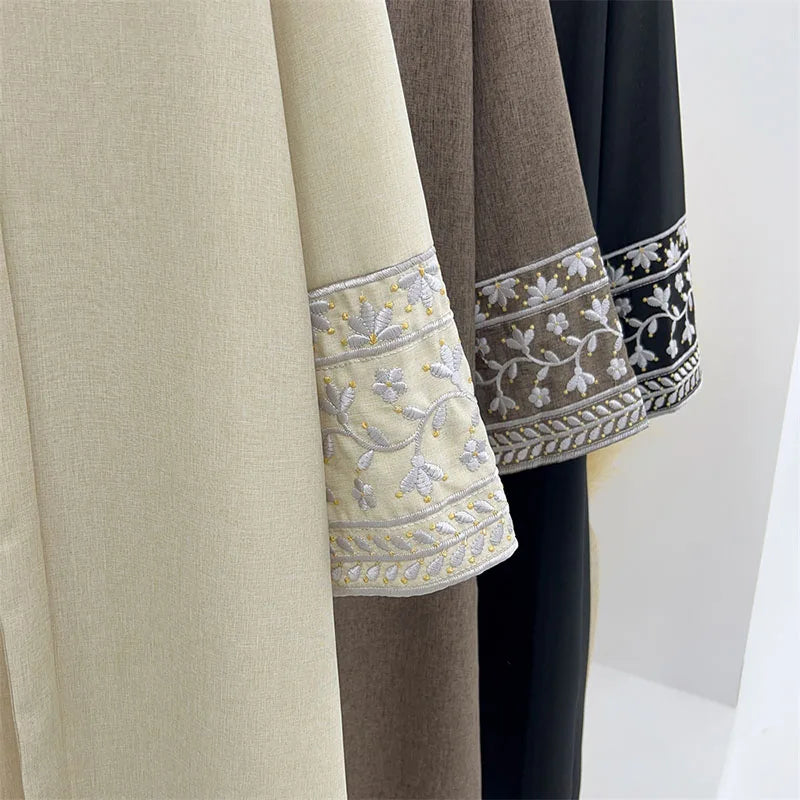 Abaya islamique brodé de fleurs pour femmes, Chic avec ceinture gratuite, Robes Maxi musulmanes de haute qualité, vêtements islamiques élégants Eid Ramadan