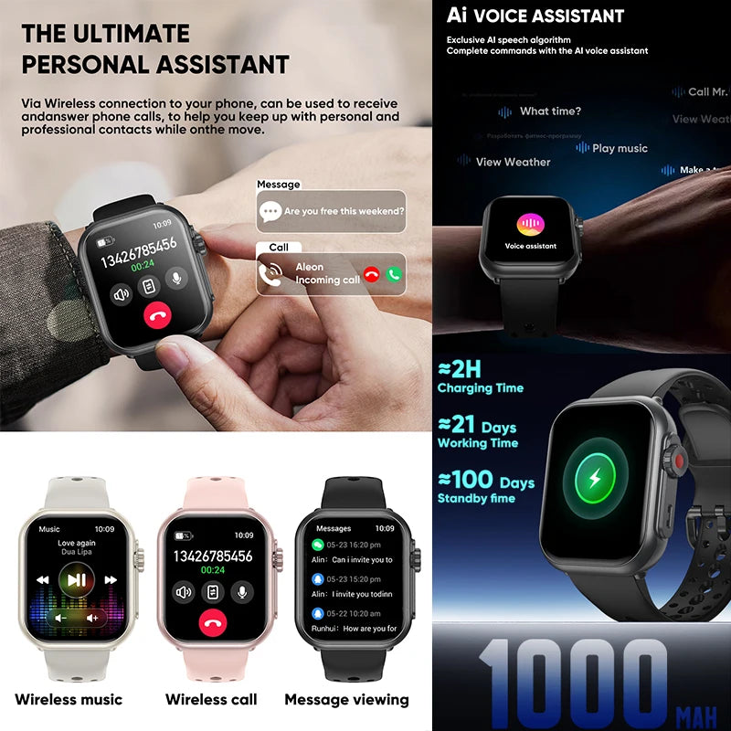 2025 nouvelle mode sport montre intelligente hommes femmes 1.85 pouces HD AMOLED plein écran tactile IP68 étanche Bluetooth appel montres intelligentes