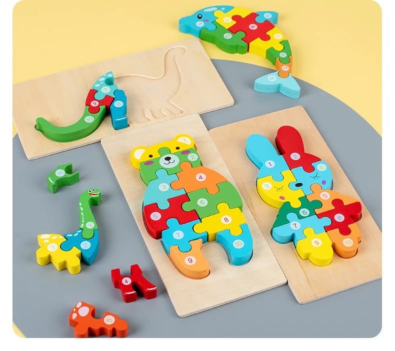 Puzzles en bois Montessori pour enfants, jouets pour tout-petits de 2 à 3 et 4 ans, jouet dinosaure
