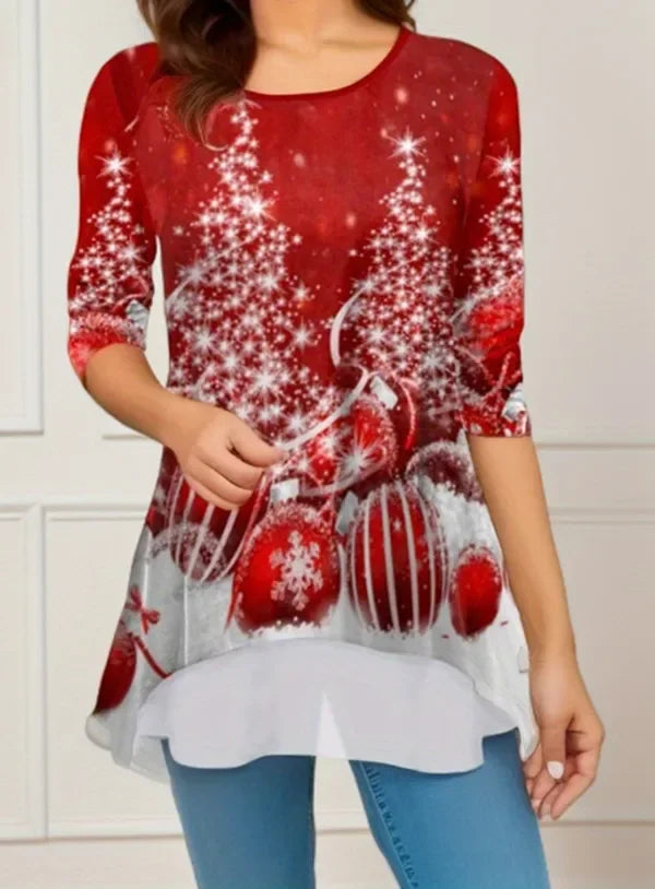 Arbre de noël femmes t-shirt mode col rond à manches longues hauts chemises impression 3D décontracté Harajuku femme grande taille vêtements