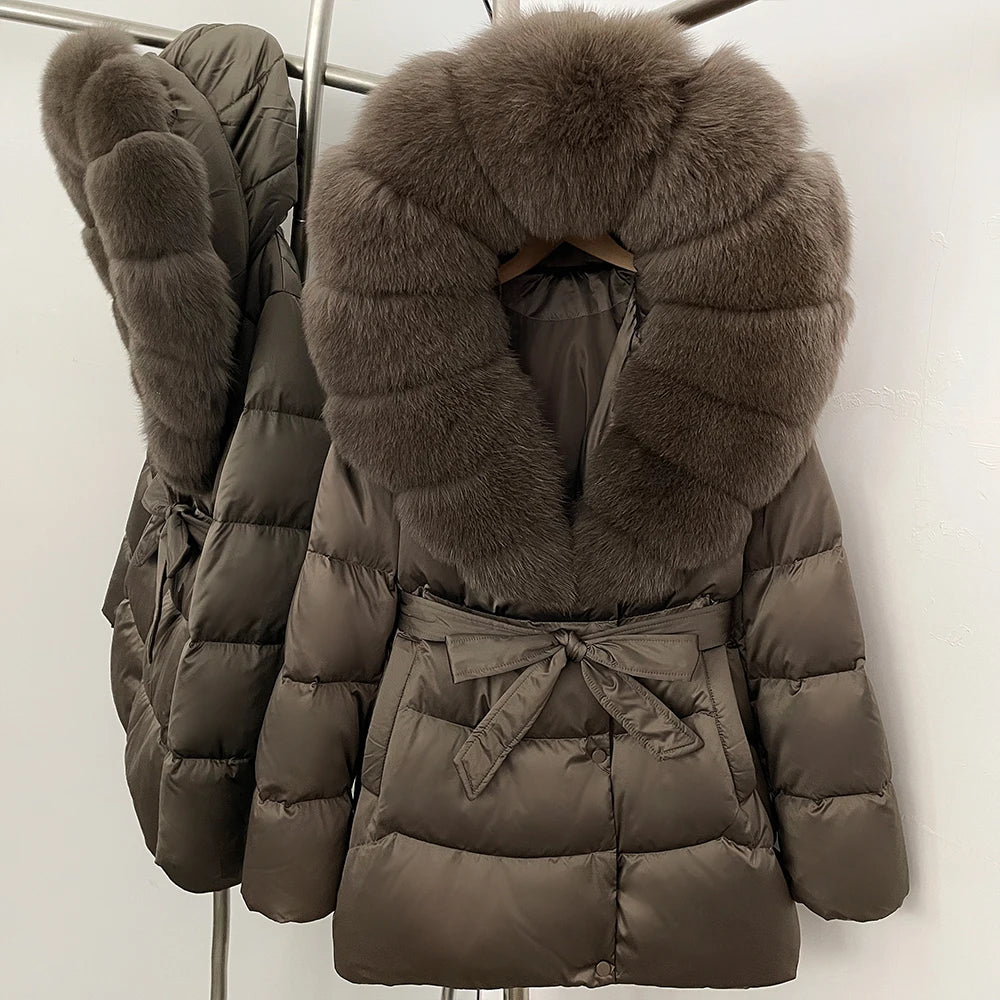 Down Jacket Women Large Fox Fur Hooded Thick Natural Silver Fur Warm Female Parkas Waterproof 2025 Winter 90% Duck Down Coat