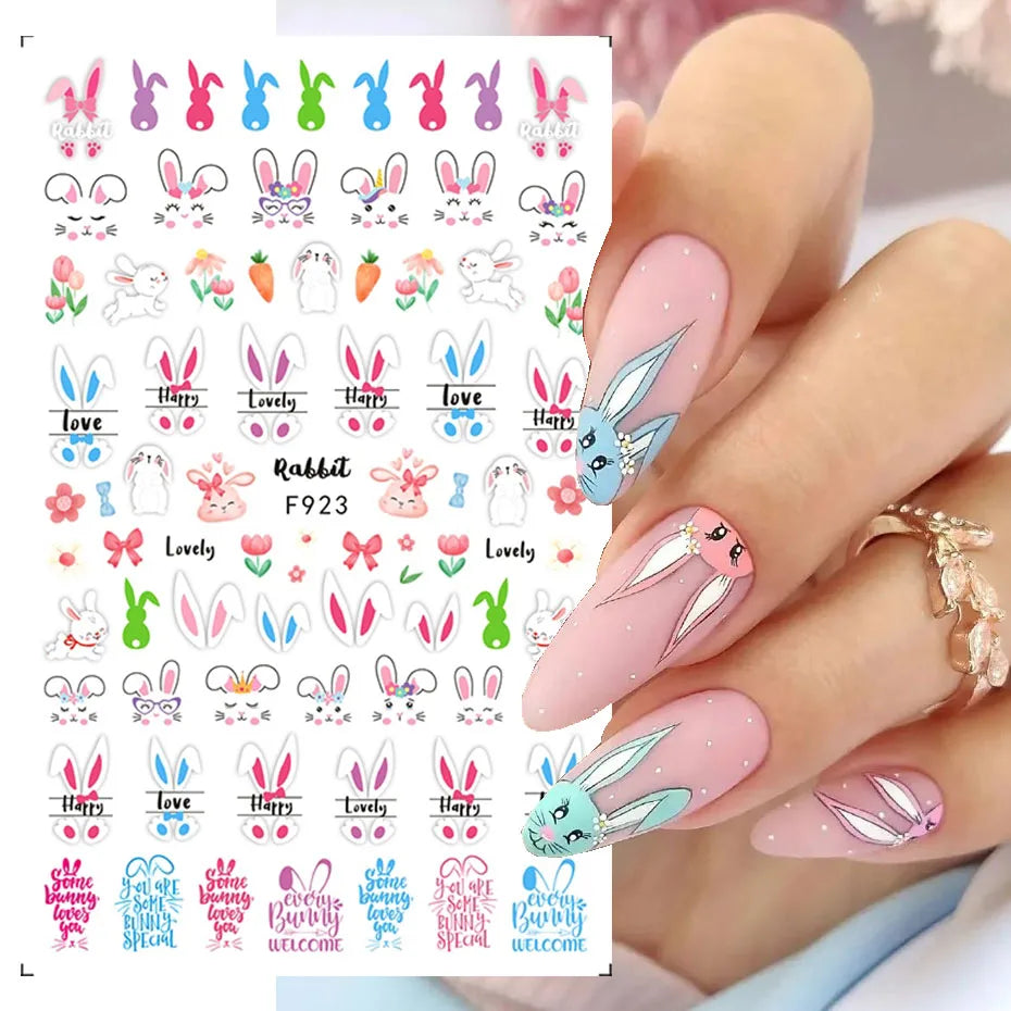 Easter bunny nail stickers, self-adhesive 3D decals, nail art supplies, cartoon character, DIY nail stickers