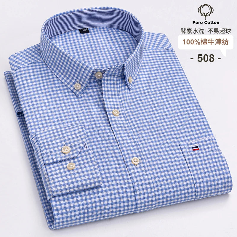 2024 mode hommes travail affaires marque Chemise hommes Plaid coton tenue décontractée chemises coupe ajustée à manches longues boutonné Chemise Homme
