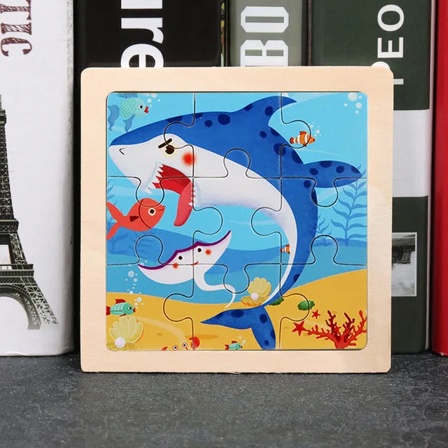 Puzzle en bois de petite taille, jouets Montessori pour bébé, jeu de société 3D, jouets éducatifs, cadeau pour enfants, 9 pièces