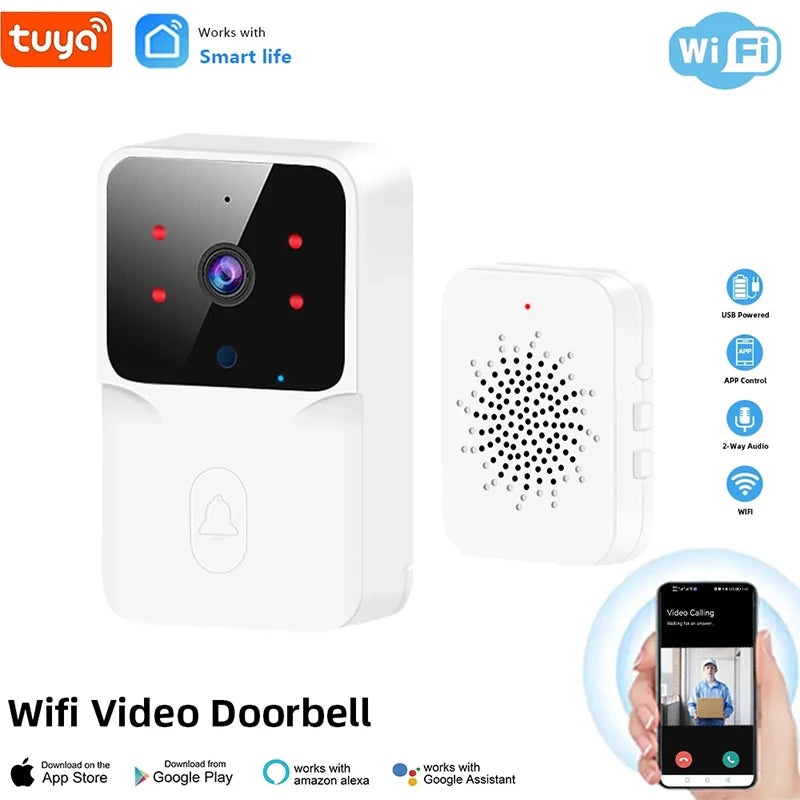 Tuya – Wireless Video Doorbell, WiFi Camera, Night Vision, Smart Home Security, Outdoor HD Doorbell, Two-Way Intercom, Voice Change