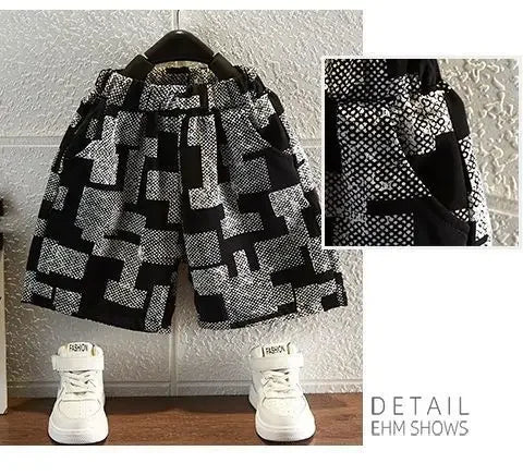 Ensemble de vêtements pour enfants, chemise en soie glacée, haut Polo à manches courtes + short, ensemble 2 pièces, Style de rue, vêtements d'extérieur décontractés et simples