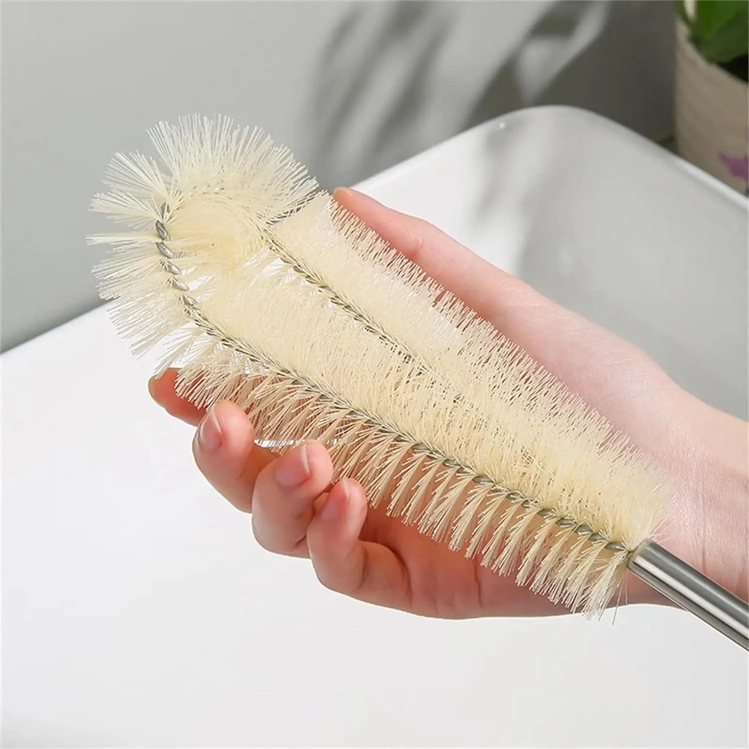 Nettoyeur de brosse de bouteille avec Long manche en bois, brosse de nettoyage de bouteille d'eau, poils naturels, brosse de bouteille de gommage de cuisine pour pichet de tasse