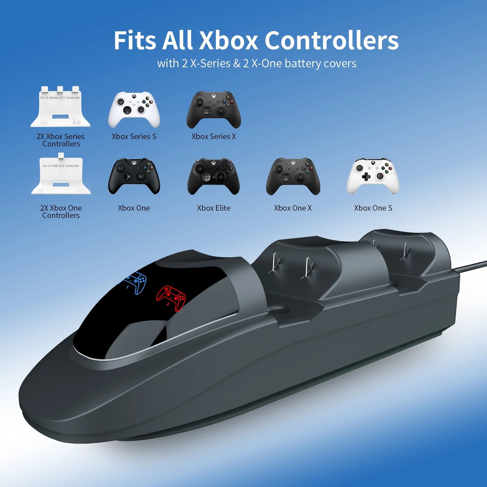 Station de chargeur de contrôleur avec 2 batteries rechargeables de 3600 mWh pour Xbox One/Series X | Contrôleur S, double station de charge pour