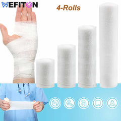 Rouleau de bandage de gaze avec ruban adhésif, 4 rouleaux, enveloppe de gaze blanche, enveloppement de gaze respirant, utilisé pour les premiers secours, les soins et les fournitures des plaies