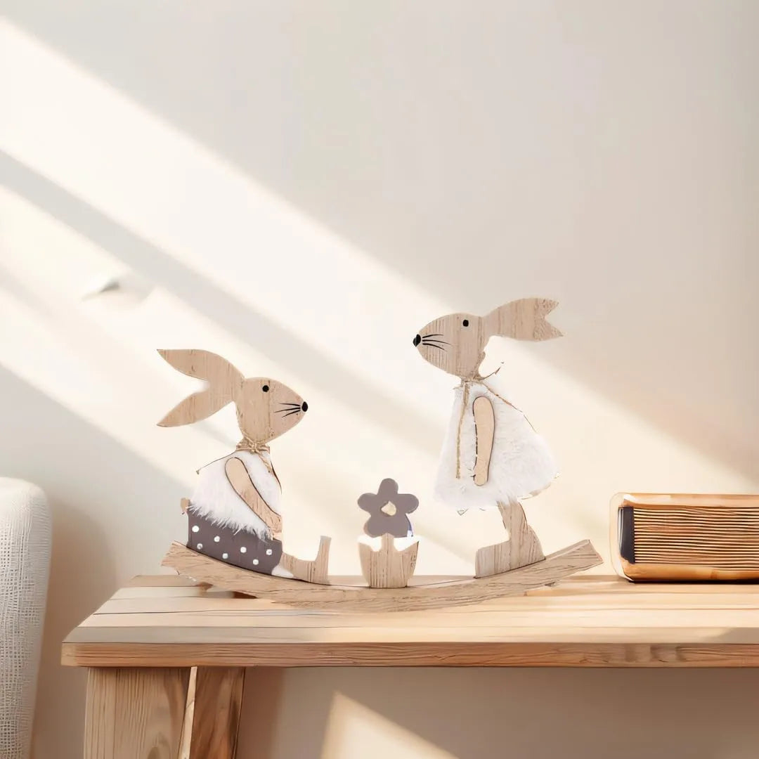 Easter Party Wooden Seesaw Rabbit Ornament Creative Easter Household Decor Painted Graffiti Handicrafts Happy Easter Party Decor