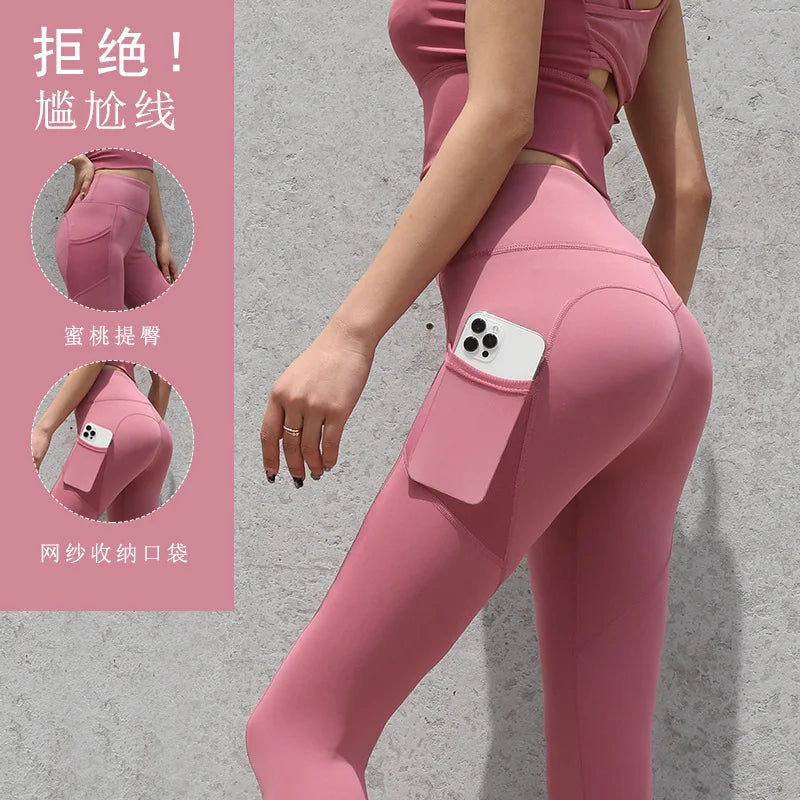 Pantalons de Yoga avec poche pour femmes, Leggings pour Fitness, en Nylon, taille haute, longs, collants Push UP, vêtements de gymnastique, 2024
