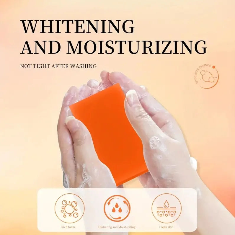 100g de savon à l'acide kojique avec vitamine C, curcuma, rétinol, beurre de karité, vitamine E, acide kojique pour nettoyer et nourrir les peaux