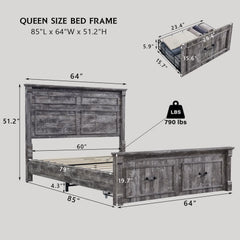 Cadre de lit queen size Farmhouse, avec tête de lit de 51 po de hauteur, cadre de lit en bois avec pied de lit de 20 po de hauteur et 2 grands tiroirs de rangement