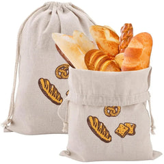 Sacs à pain en lin réutilisables avec cordon de serrage, grand rangement lavable, accessoires alimentaires, sac de rangement du pain, organisateur de cuisine non blanchi à la maison