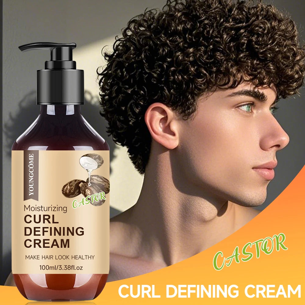 Crème bouclée à l'huile de ricin pour hommes, 100ML, avec romarin et menthe poivrée pour contrôler le bouclage
