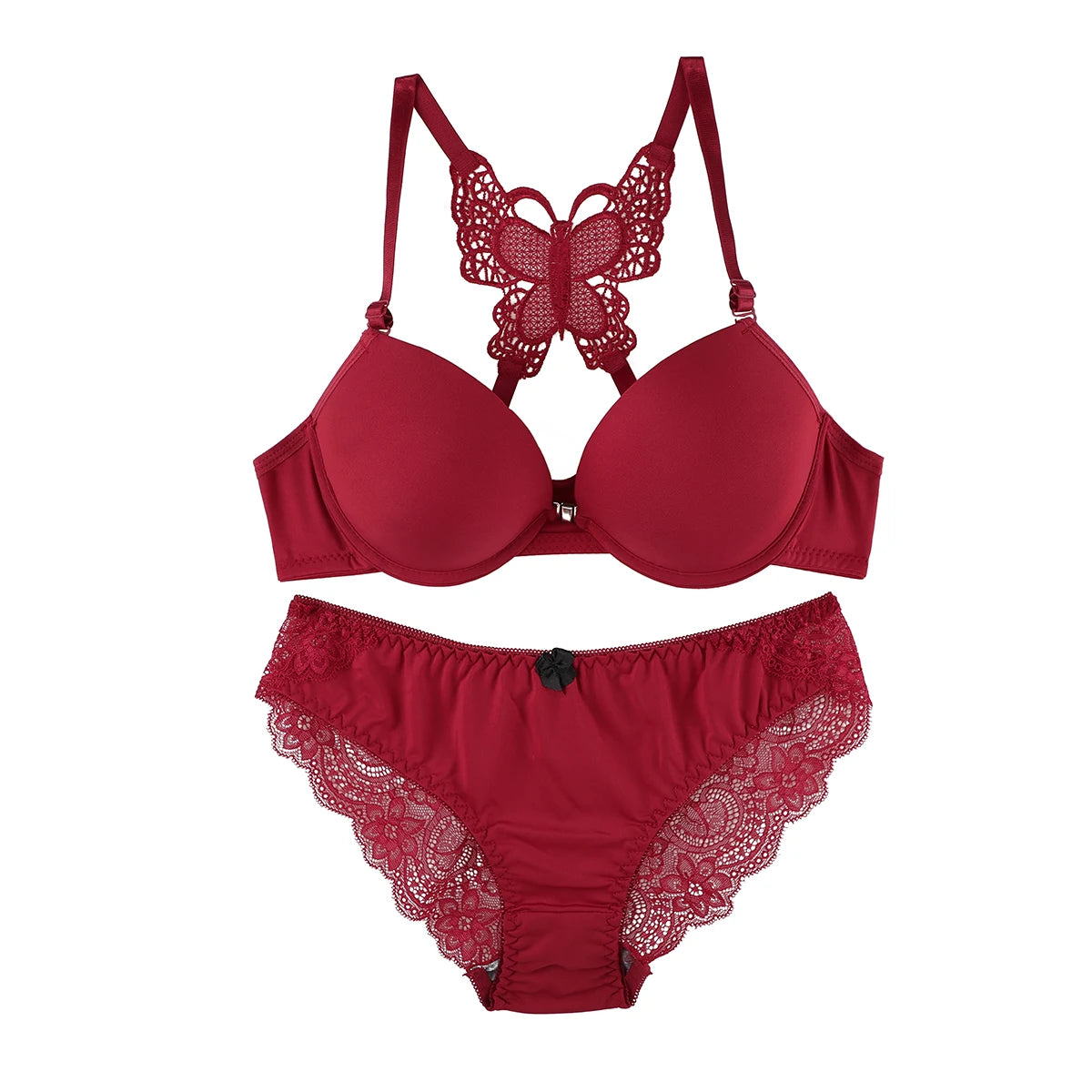 Vente chaude 2 pièces ensemble de sexy rouge avant bouton braissere beau dos papillon mode soutien-gorge push up femmes ensemble A2120