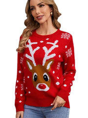 Round neck knitted Christmas sweater, elegant, casual, loose fit, for parties, new fashion, autumn and winter